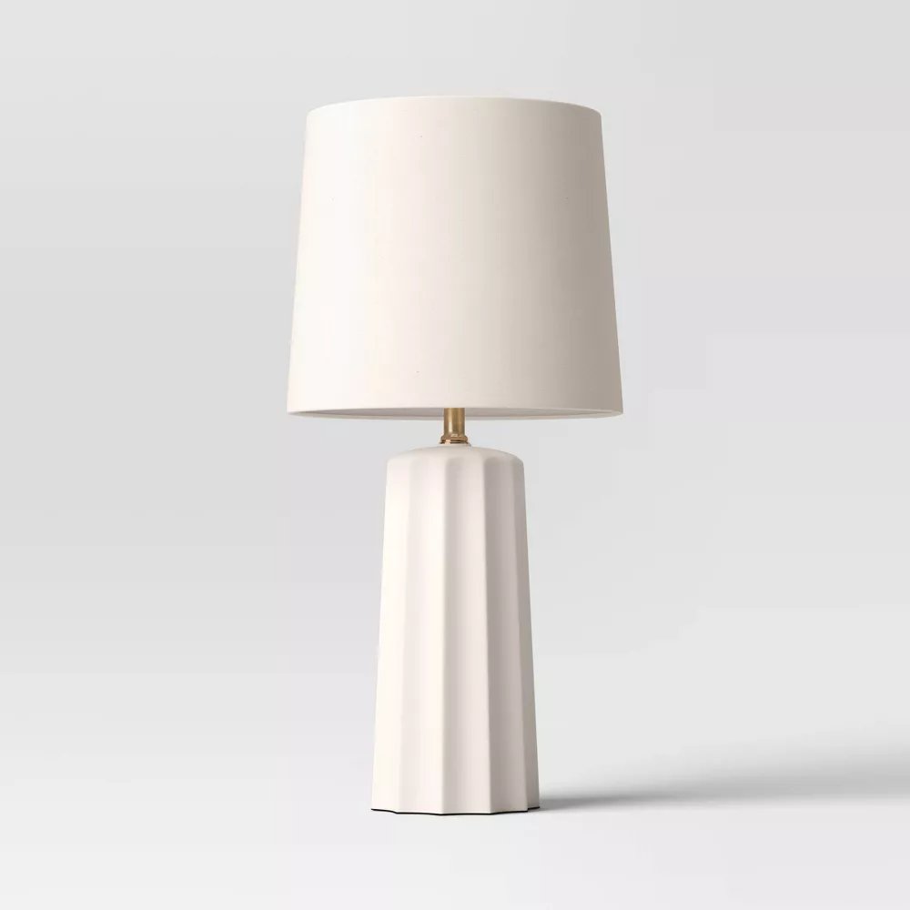 24.75"x13" Ribbed Ceramic Table Lamp Cream - Threshold™: Bedside, Nightstand, No preview