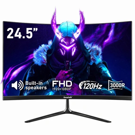 Gawfolk 24.5" Curved Gaming Monitor 120Hz Full HD 1080P Built-In Speakers Tilt A detail view